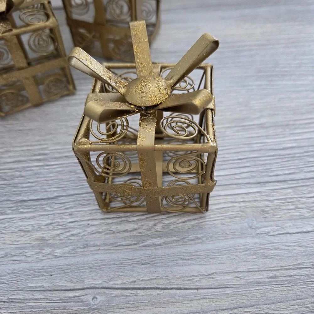 Napkin Rings Gold Gift Box Filigree Glitter Holiday Decor Set of 10 Christmas